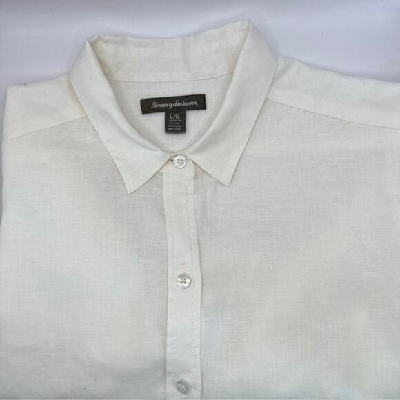 Tommy Bahama 100% Linen Long Sleeve Shirt Womens L Cream Button Up Coastal - Picture 1 of 9